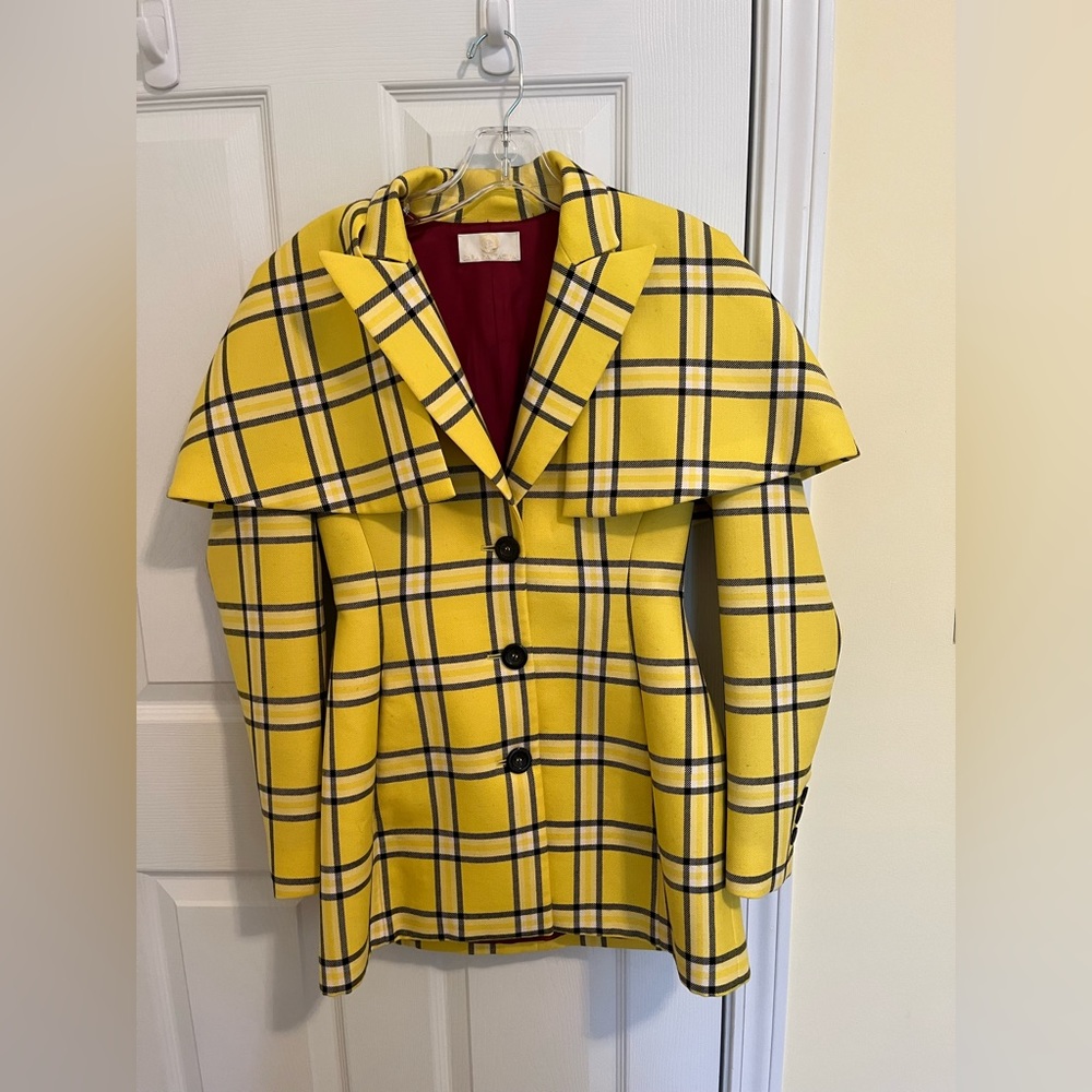 Sara Battaglia Sz 38 Yellow Plaid Virgin Wool Jacket